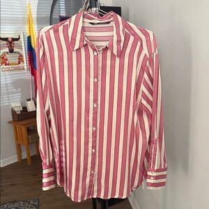 Zara Men's Pink and White Striped Button Down Shirt